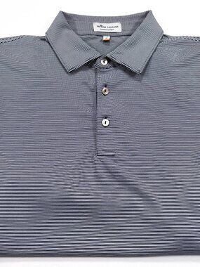 Peter Millar Summer Comfort L Navy White Stripe Mazda Short Sleeve Golf Polo